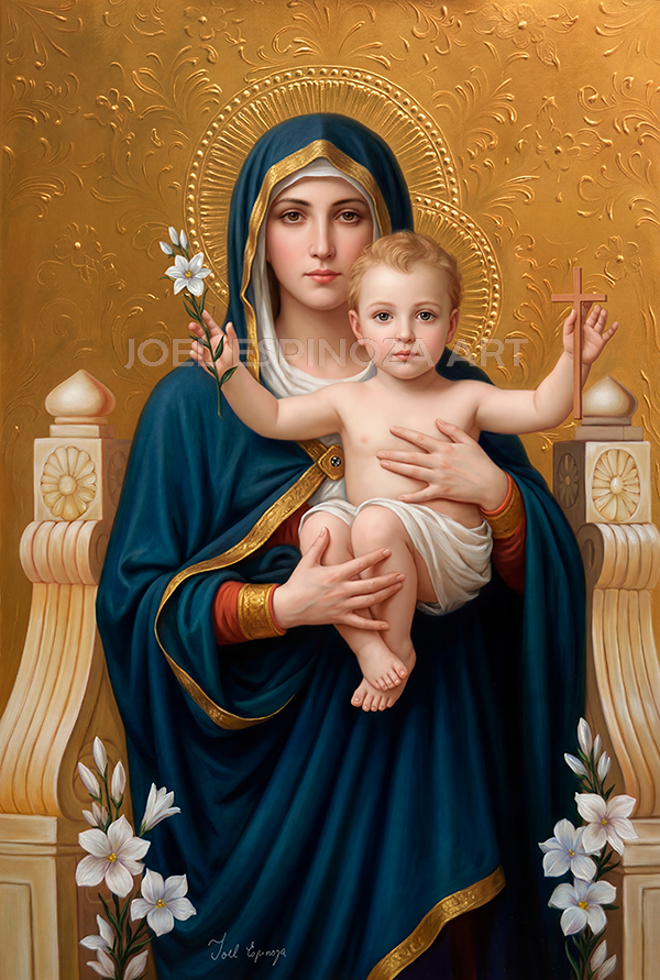 Virgen con Niño de con manto azul